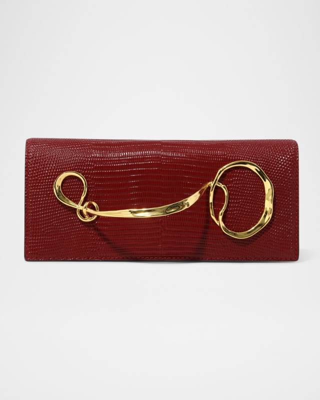 Twisted Side Handle Metallic Leather Clutch Bag